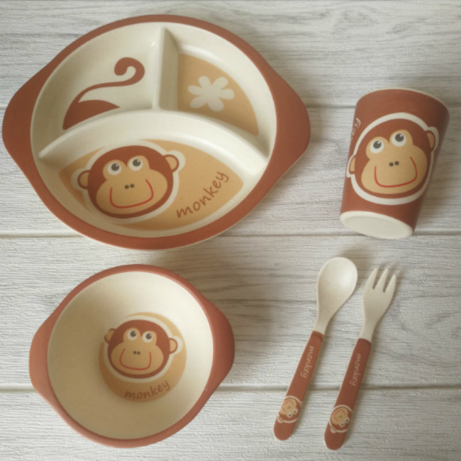Animal Design Kids Gift Bamboo 5 Pcs Melamine Tableware Sets 1