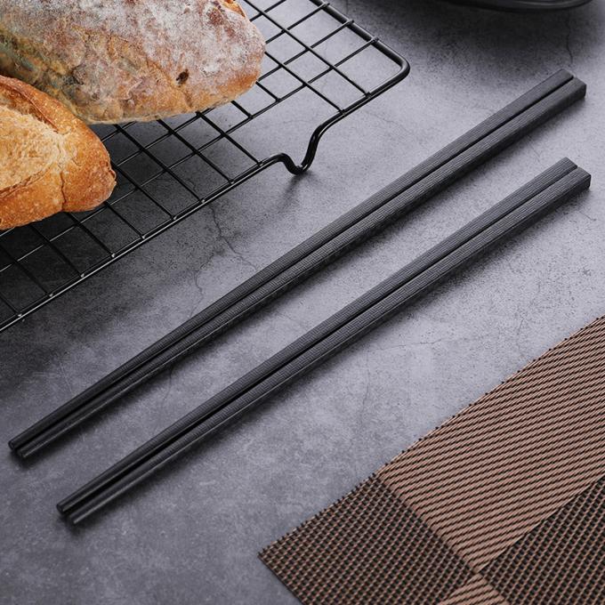 Slub Pattern Smooth Black Alloy Chopsticks Non Slip For Home Restaurant 2
