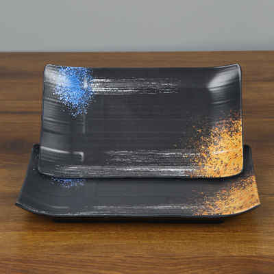 Good price Shiny Bottom Matte Inside 100% Melamine Stackable Rectangle Meat Tray Easy To Wash online