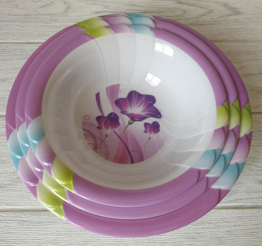 Round Flat Tableware Melamine Dinnerware Sets Custom Printed Plastic Serving Plate