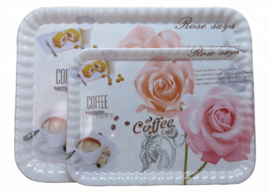 Home Decoration Melamine Rectangular Tray , Melamine Food Tray With Handle