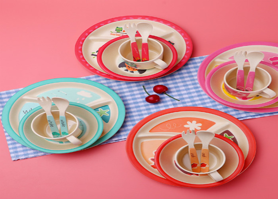 Good price Biodegradable Decal Melamine Bamboo Fiber Baby Tableware Set online